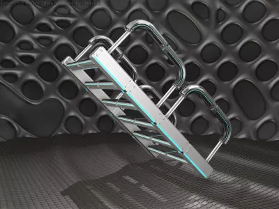 Sci-Fi Stairs - 27 - Silver Blue Neon Light Version Low-poly 3D model