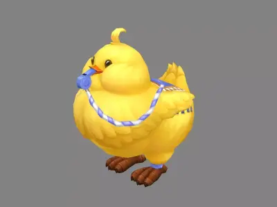 Cartoon fat chicken mount with whistle Low-poly 3D model