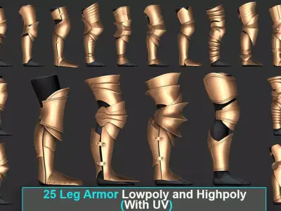 Leg Armor Highpoly and Lowpoly With UVs Vol 1 Low-poly 3D model