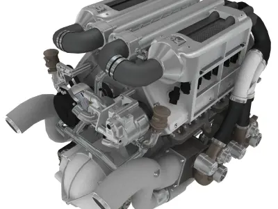 Bugatti Veyron W16 engine Low-poly 3D model