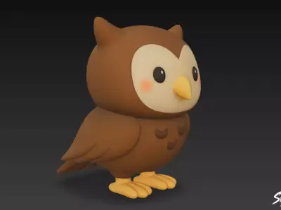 Cartoon Plush Owl Low-poly 3D model