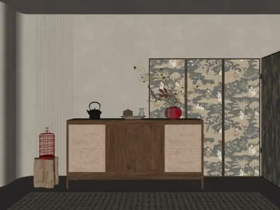 Chinese-style Entryway Cabinet  3D model