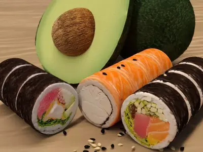 Sushi with avocado 3D model