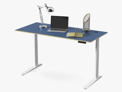 Baseball Modern Adjustable Desk with Laptop and Trophy 3D model