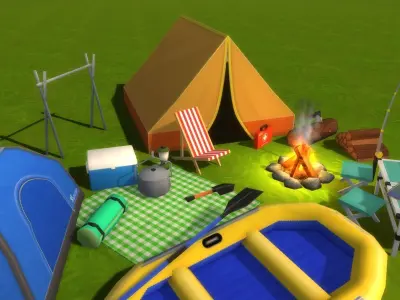 Cartoon Camping Props Low-poly 3D model