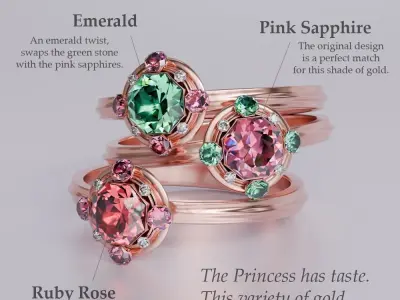 Princess Elena Gold Rings Set 3D model