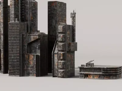 Sci-Fi building skyscrapers pack Low-poly 3D model