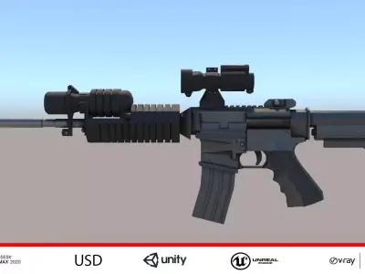 Assault Rifle Low-poly 3D model 16