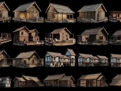 1 - 40 OLD MEDIEVAL BUILDINGS PACK 4K Textures GameReady Low-poly 3D model