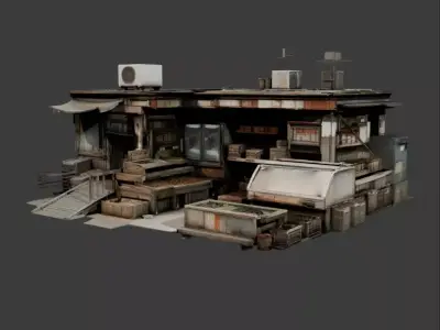 Dystopian grocery store Low-poly 3D model