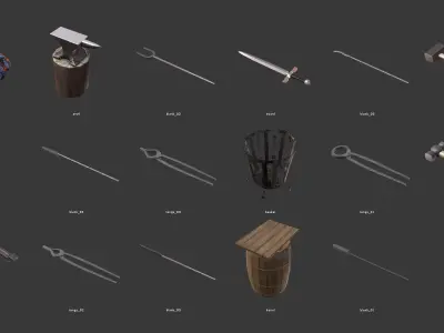 Smithy - building and props Low-poly 3D model