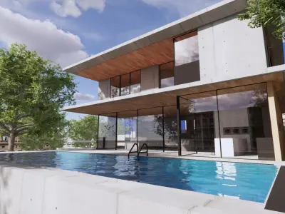 3D Visualization Modern Villa with Pool Low-poly 3D model