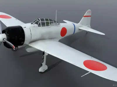 A6M2 Type0 Model11 Serial 3-112 - Rigged Low-poly 3D model
