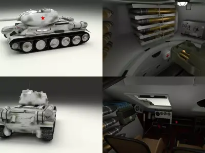T-34 85 with Interior Winter Camo 3D model