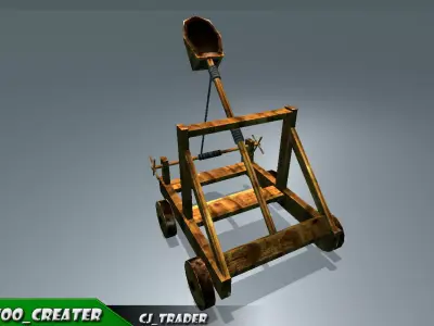 Medieval Animated Catapult Low-poly 3D model Low-poly 3D model