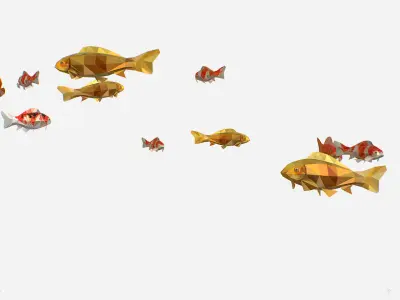 Animated Low Poly Art Flock Carp Koi Fish Low-poly 3D model