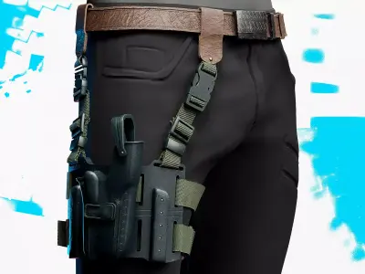 Gun Holster with Belt Low-poly 3D model