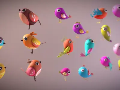 Stylish a bunch of birds Low-poly 3D model