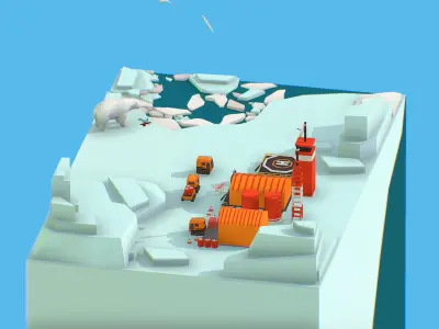 Polar Station on Glacier Polar Bear Low-poly 3D model