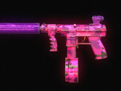 Stylized Tec-9 with silencer and scope Low-poly 3D model