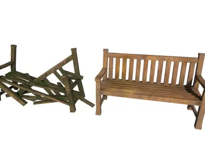 Wooden Bench Pack - Intact and Broken - Unity Prefabs - Low-poly 3D model