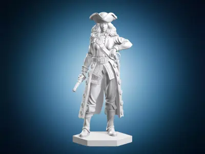 Female Pirate Captain Coat Pistol Miniature 3D print model