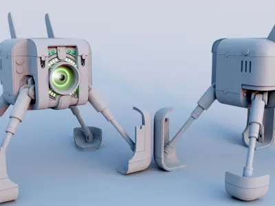 Cubebot robot with two legs and eye 3D model