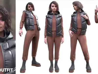 Woman in Autumn Outfit 7 Modular Rigged Free low-poly 3D model