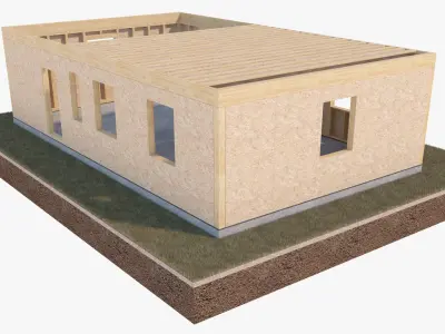 Timber Frame House Construction Site 3D model