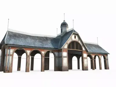 Hand drawn style medieval architectural gathering place 3D model