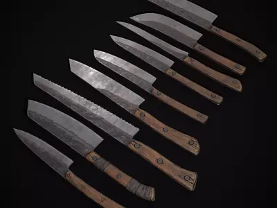 Household Knives Set Low-poly 3D model