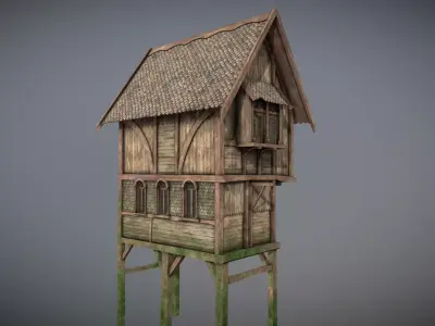 Medieval Lake Village - House 11 with interiors Low-poly 3D model