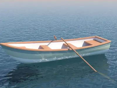Rowboat wooden boat floating on water 3D model