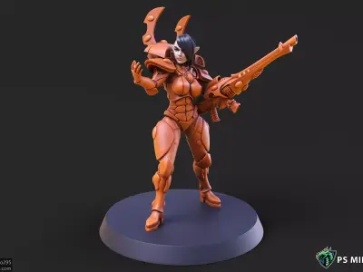 Space Elf Female Soldier Pose 5 - 8 Variants and 2 Pinups 3D print model