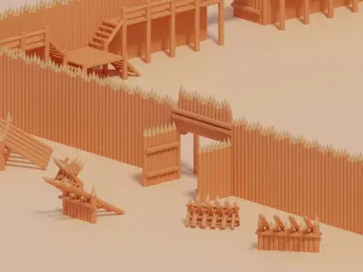 Medieval Wooden Castle Fort 3D model