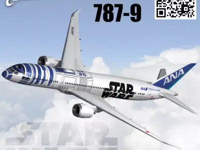 Boeing 787-9 ANA StarWars livery Low-poly 3D model