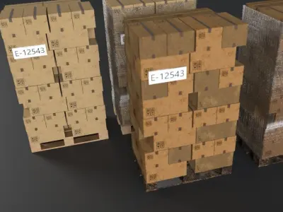 EUR Wood Pallet with box in strach set Low-poly 3D model