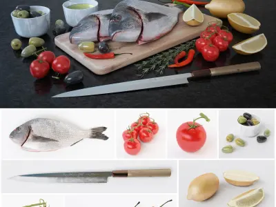 Fresh fish - Set of decor for the kitchen 3D model