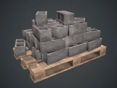 Pallet Of Concrete Blocks PBR Game Ready Low-poly 3D model