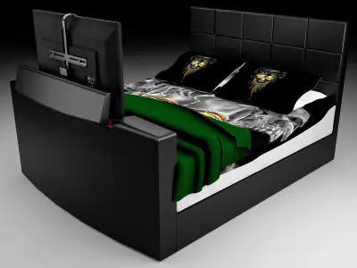 Modern kingsize TV bed -game ready asset Free low-poly 3D model