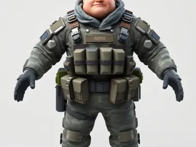Heavy Soldier D Character Rigged and Animated Low-poly 3D model