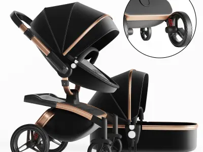 3dasset babyfond stroller and carriage 3D model