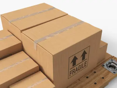 Stacked Freight Boxes On Slatted Pallet 3D model