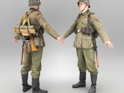 Fully armored Wehrmacht soldier in A-pose 438 Low-poly 3D model