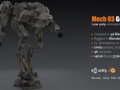 Package of 10 Battle Mechas Low-poly 3D model