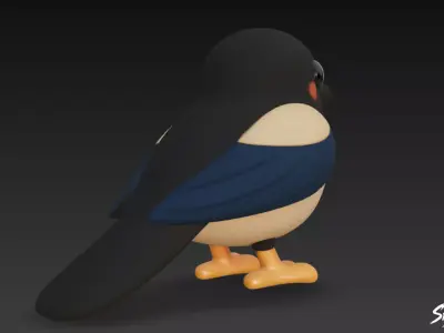 Cartoon Plush Magpie Low-poly 3D model