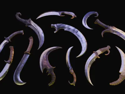 Fighting Knife Pack  Low-poly 3D model