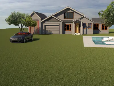 Exterior house with pool and car Free 3D model