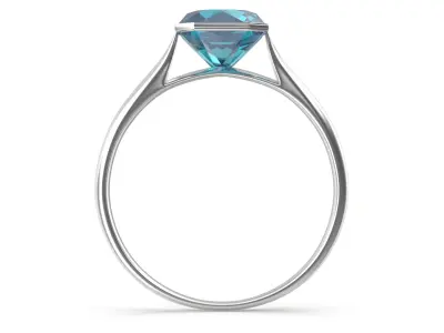 Asscher Cut Aquamarine On Silver Wedding Ring V01 3D model