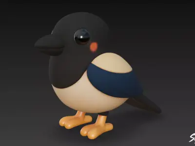 Cartoon Plush Magpie Low-poly 3D model
